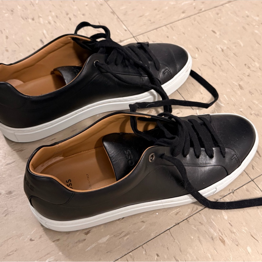 Boss Black Leather Sneakers for Men Business Casual